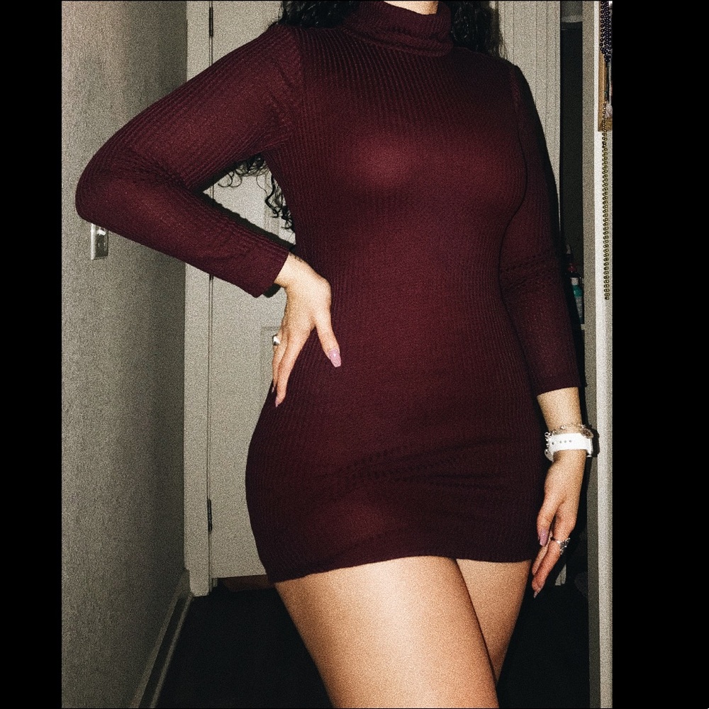 Women’s Burgundy Turtleneck Sweater Dress